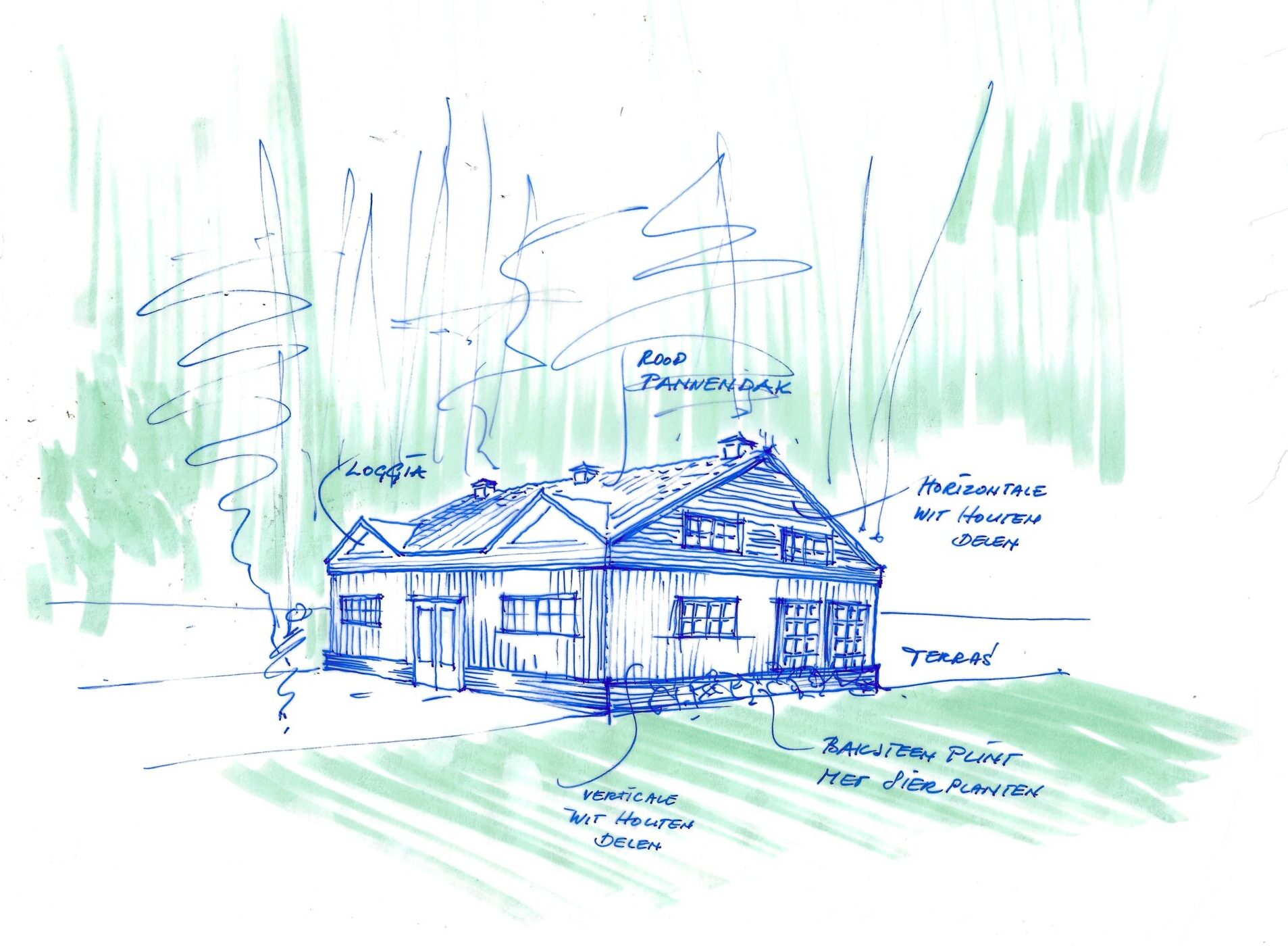 schetsontwerp restauratie en uitbreiding pannenkoekenhuis wassenaar voor haalbaarheidsstudie en analyse
